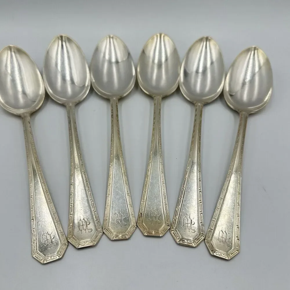 *6 Serving Spoons 1835 R Wallace/Wallace Silver ATHENA Silverplate 1916 Engraved